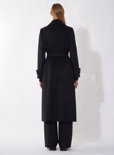 Maxi Gürteltrench aus reinem Cashmere in Schwarz
