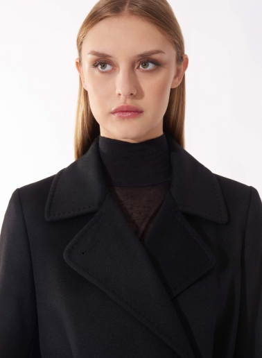 Maxi Gürteltrench aus reinem Cashmere in Schwarz