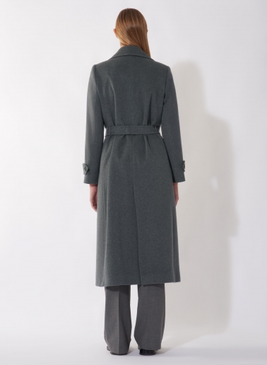 Maxi Gürteltrench aus reinem Cashmere in Grau