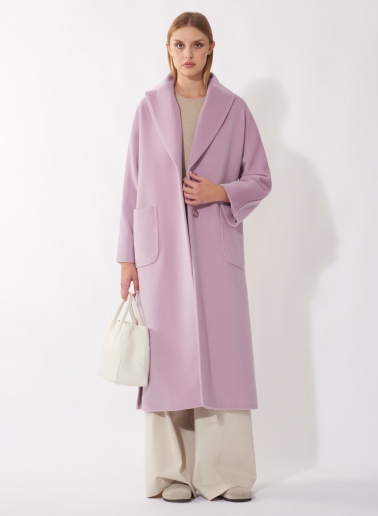 Oversized Maxi Mantel mit aufgesetzten Taschen aus reiner Wolle in Rosa
