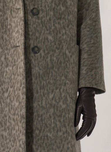 Maxi oversized dark taupe animal print coat with patch pockets