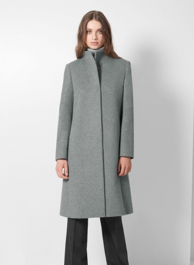 Stehkragen Mantel aus Wolle und Cashmere in Hellgrau