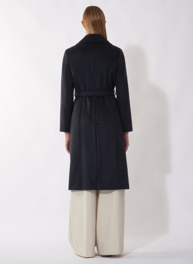 Belted fitted blue pure cashmere coat