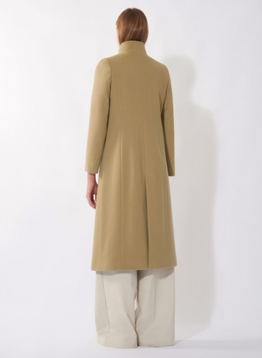Maxi Wollmantel mit abnehmbarer Nylon-Weste in Camel