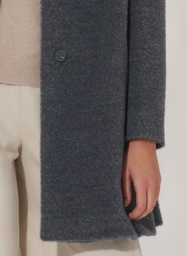 Short flared grey wool and alpaca coat with side vents