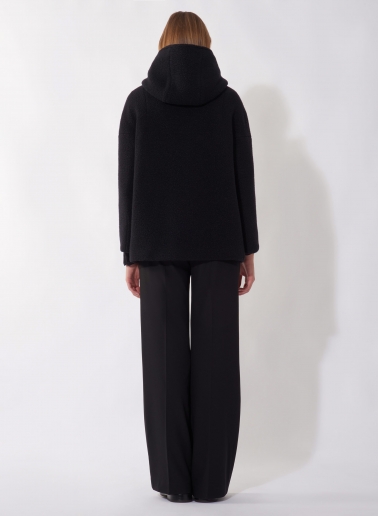 Short black wool parka with detachable nylon bib