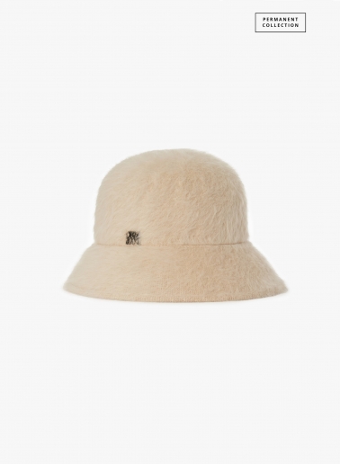 Cloche-Hut aus Wolle mit Felloptik in Beige