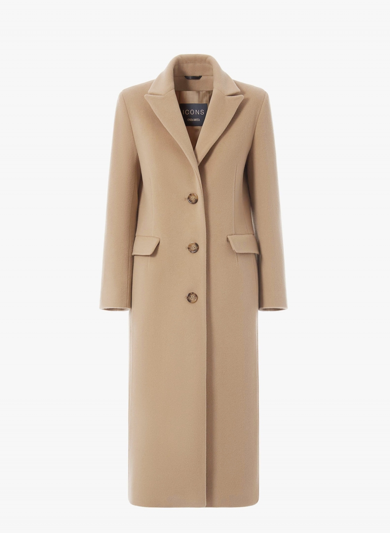 Maxi Mantel im Herrenschnitt aus Wolle und Cashmere in light Camel