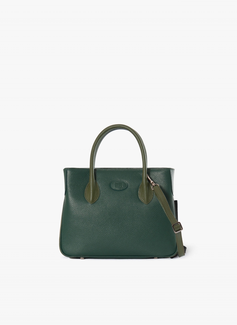 Kleine Tote Bag aus zweifarbigem Leder in Militärgrün