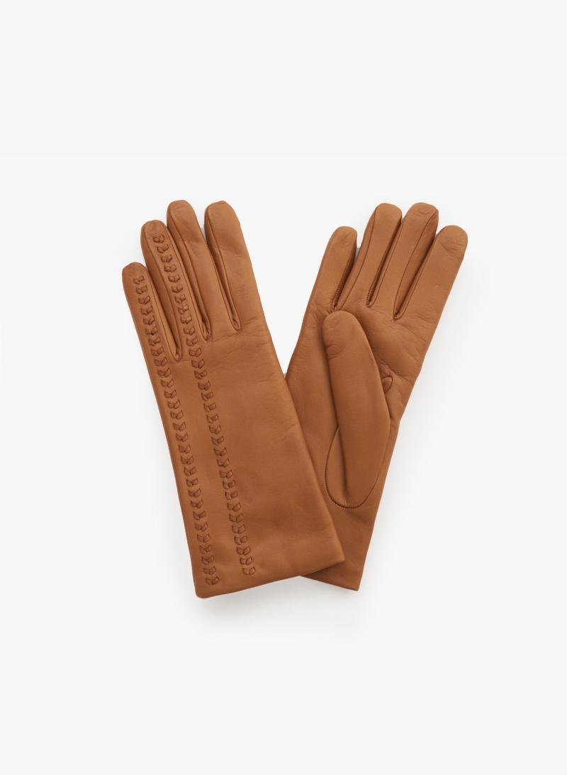 Handschuhe mit Naht aus Nappaleder in Camel