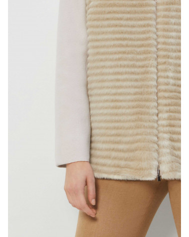 Beige wool short coat with faux fur front - Cinzia Rocca