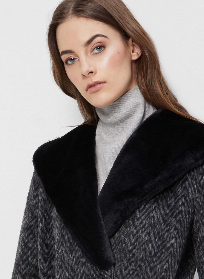 Wool grey and black herringbone belted coat - Cinzia Rocca