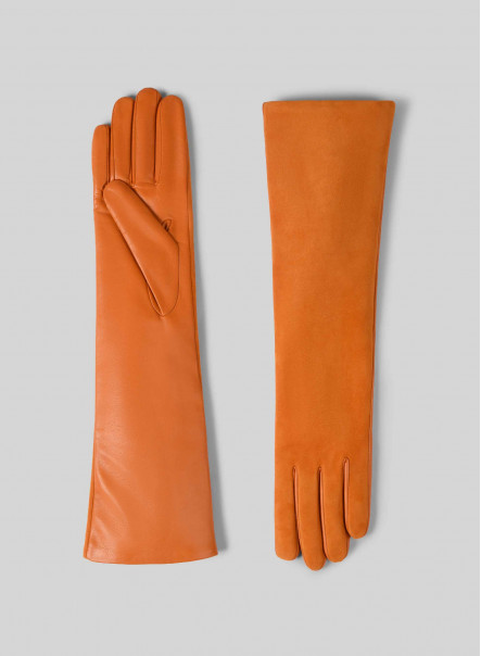 rinse Cafe commit Hochwertige lange Damen Lederhandschuhe in orange