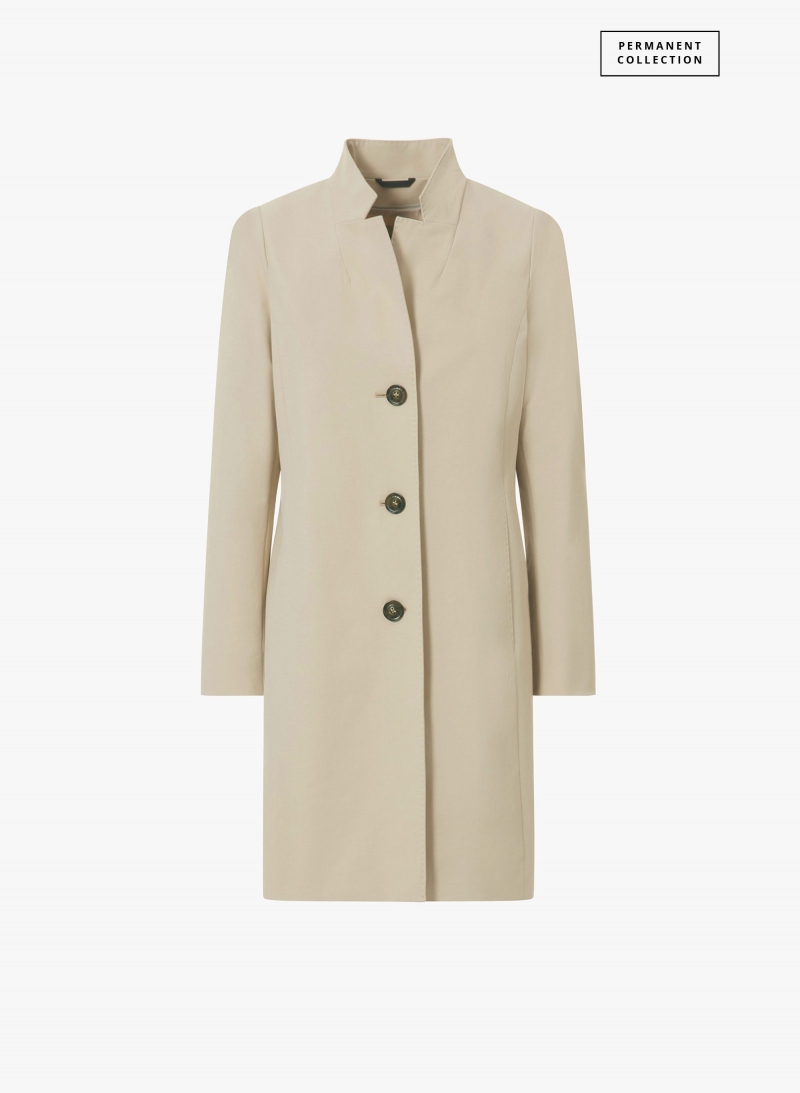 Stretch-Baumwoll-Kurzmantel mit umgeschlagenem Reverskragen in beige