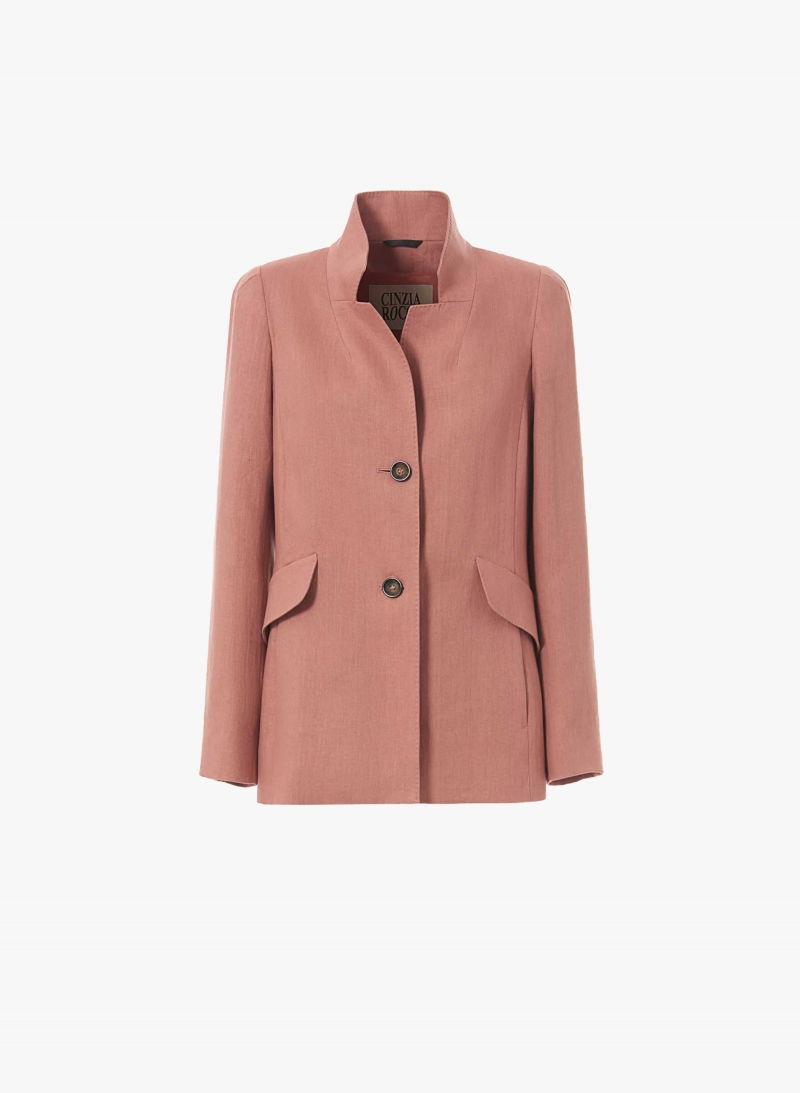 Dark pink linen jacket with inverted notch collar