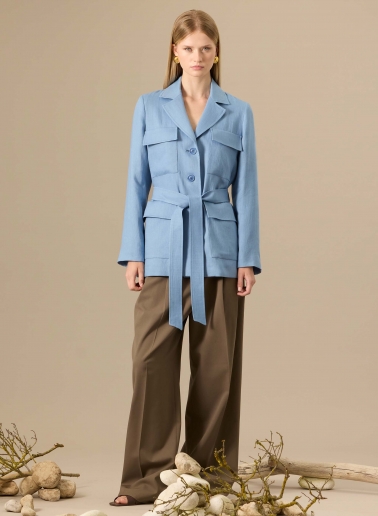 Light blue linen safari jacket with belt