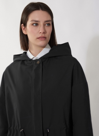 Black parka in rainproof technical fabric