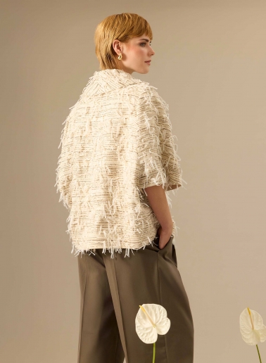 Oversize-Cape mit Fransen in Beige