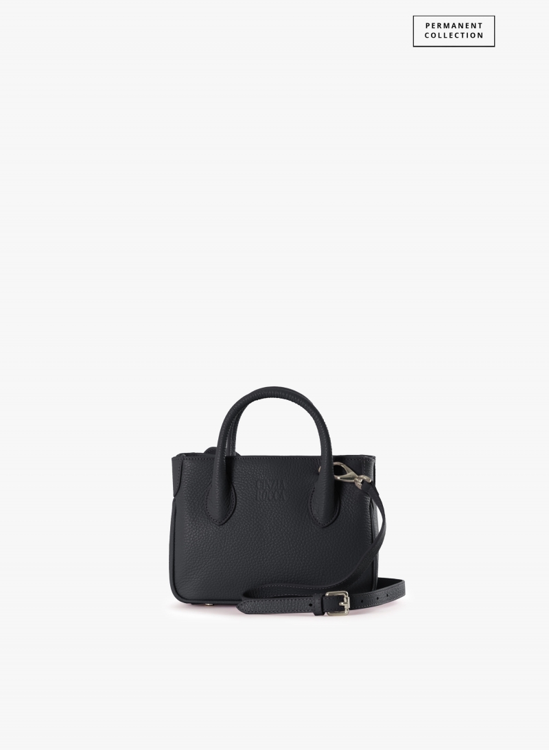 Mini black genuine leather tote bag