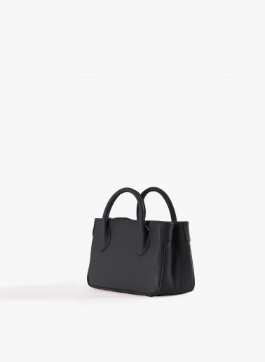 Mini black genuine leather tote bag