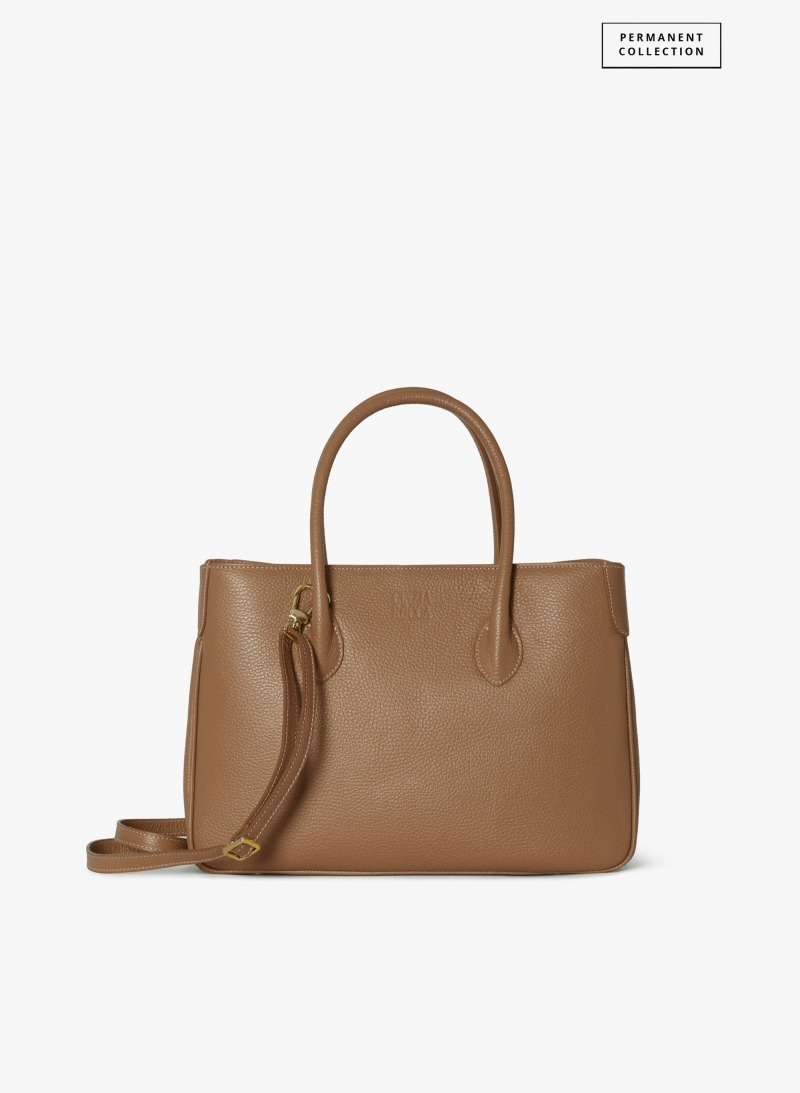 Tobacco color genuine leather tote bag