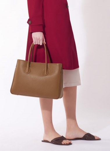 Tobacco color genuine leather tote bag