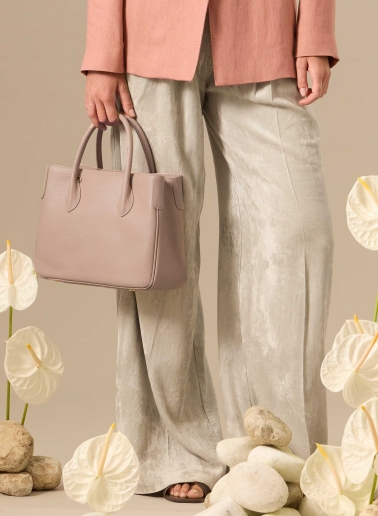 Small pink genuine leather tote bag