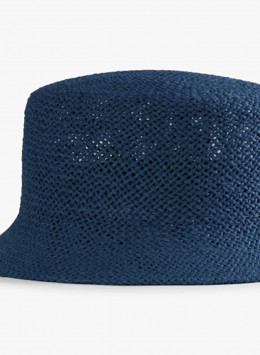 Blue straw bucket hat