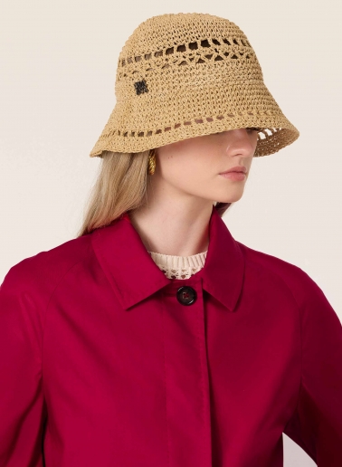 Stroh-Cloche mit durchbrochenem Muster in Beige
