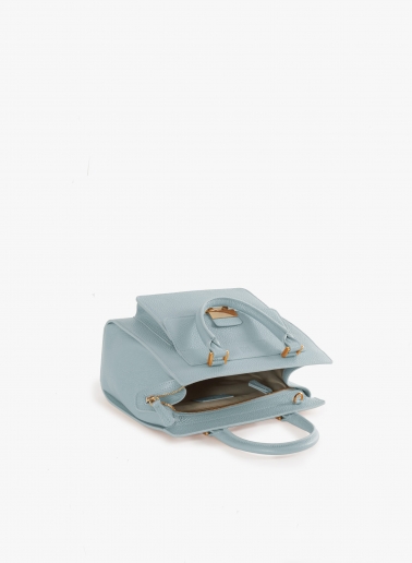 Light blue genuine leather structured bag with metal closure