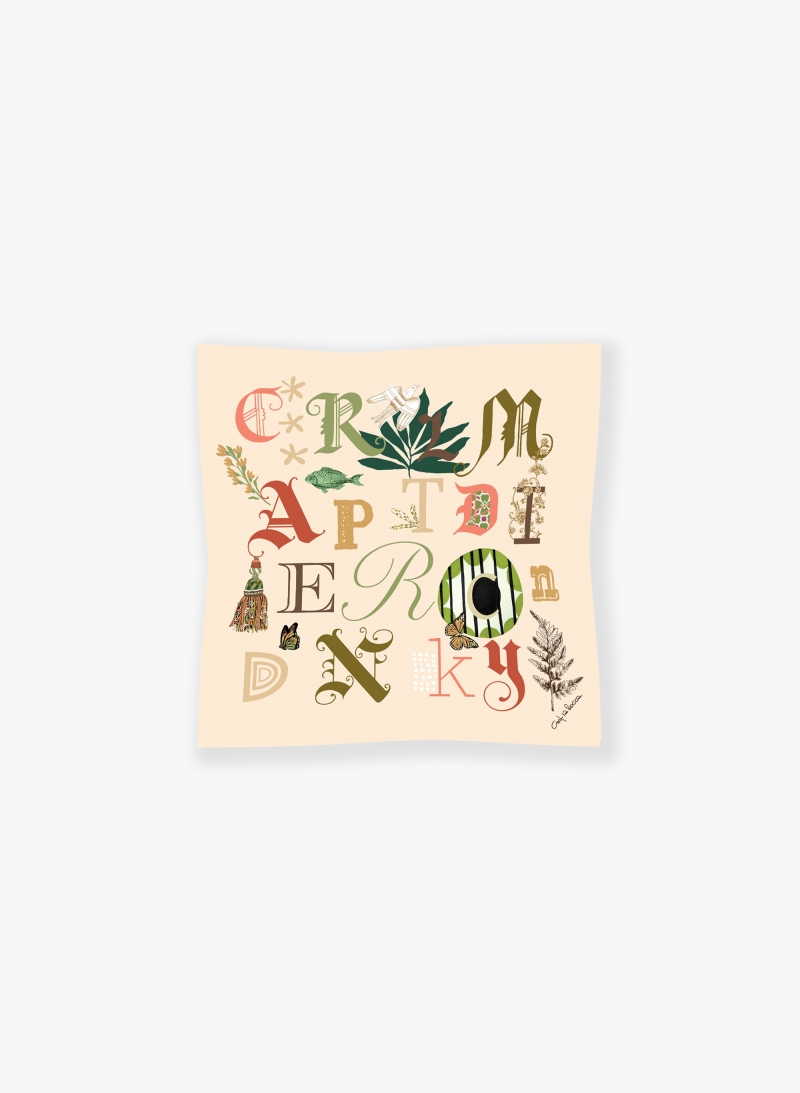 Beige pure silk twill scarf with letter pattern