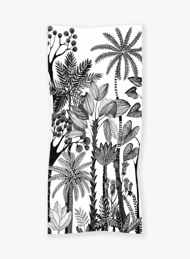 Black modal and silk scarf with stylized plant pattern