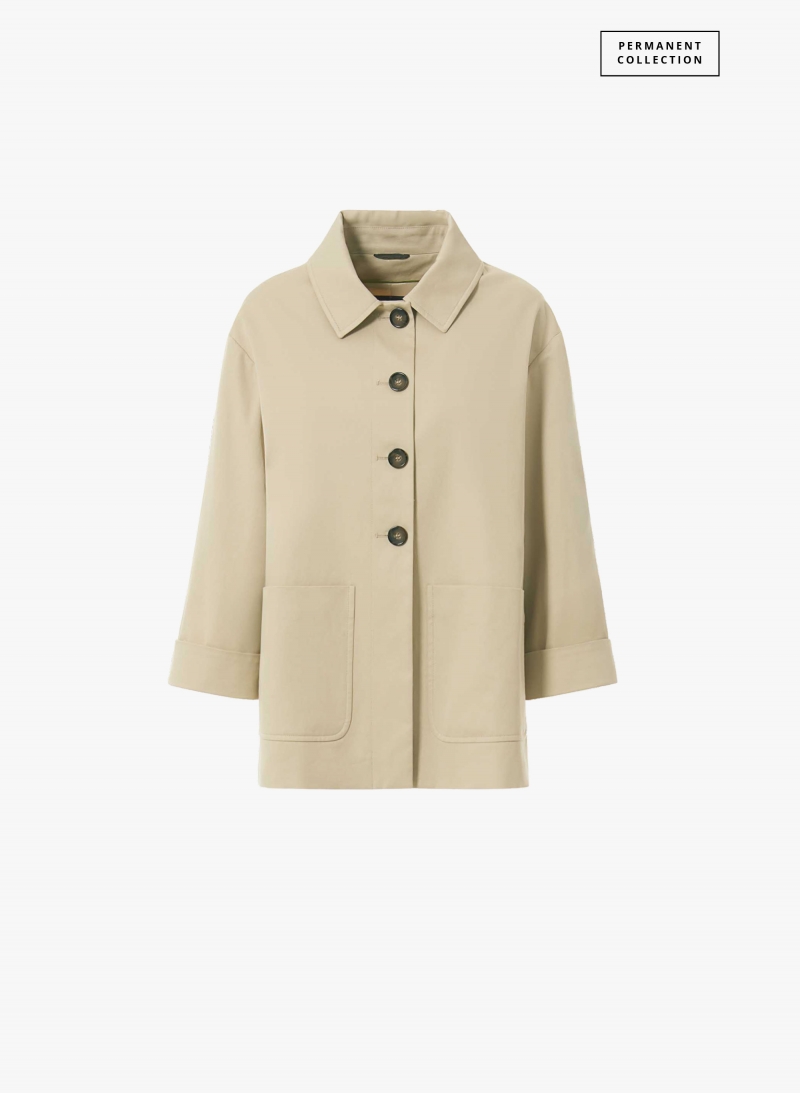 Beige cotton jacket with shirt collar and patch pockets