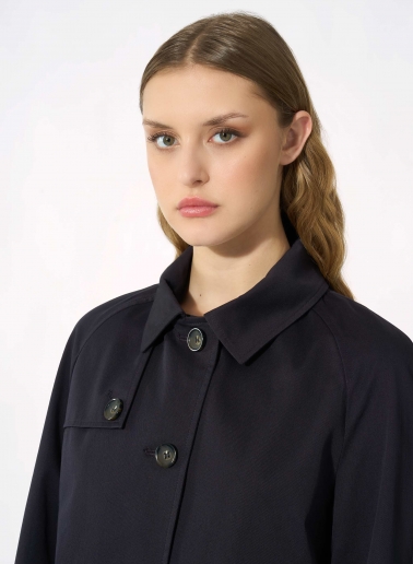 Dark blue cotton jacket with shirt collar and trench-style flap