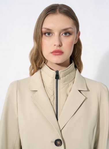 Beige stretch cotton jacket with detachable nylon bib