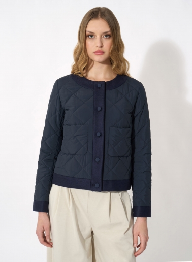 Steppjacke mit Abschlüssen aus reiner Wolle Dunkelblau