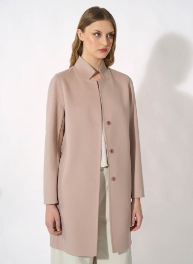 Pink overcoat in pure double wool with inverted notch collar