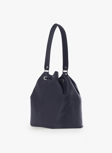 Beuteltasche mit Einsatz und Logo aus Leder in Blau