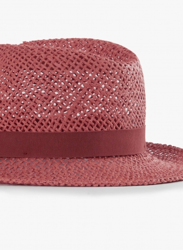 Klassischer Strohhut mit Lochmuster in rosa