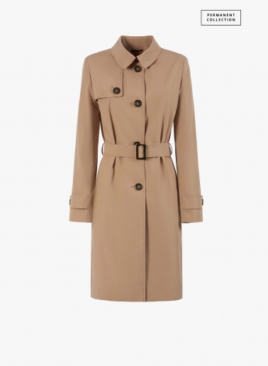 Einreihiger Trench camel aus regenabweisendem technischem Taft