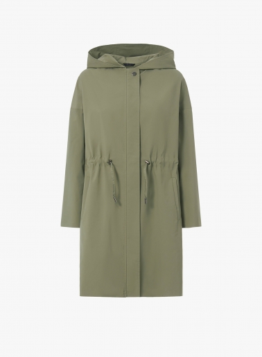Military green parka in rainproof technical fabric