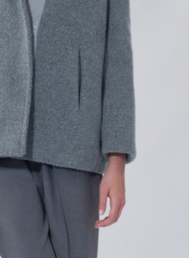 Short grey wool parka with detachable nylon bib
