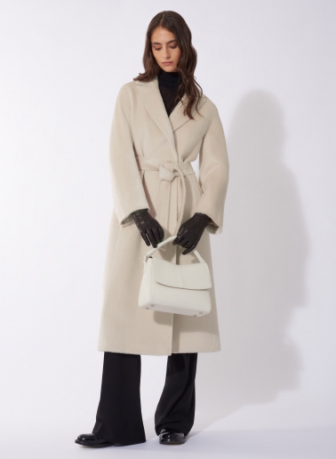 Maxi belted beige alpaca and wool wrap coat
