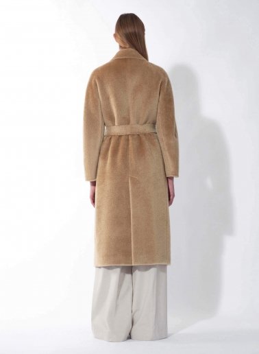Maxi belted camel alpaca and wool wrap coat