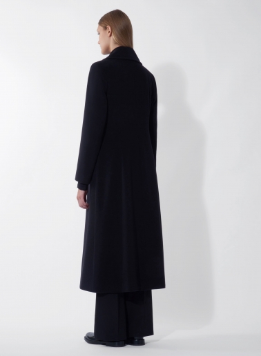 Maxi double breasted black pure wool frock coat