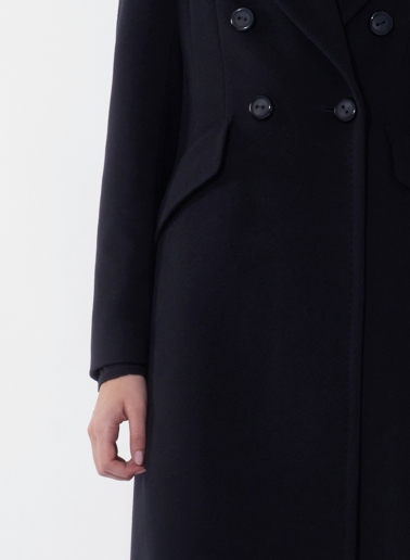 Maxi double breasted black pure wool frock coat