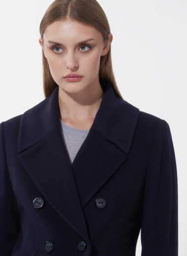 Maxi double breasted blue pure wool frock coat