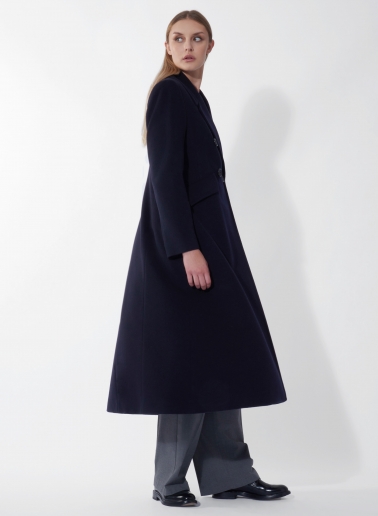 Maxi double breasted blue pure wool frock coat