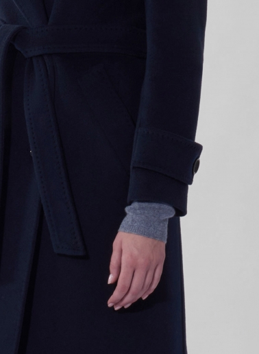 Maxi blue pure wool trench with belt