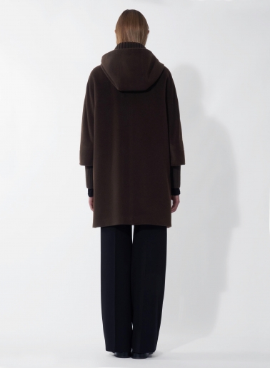 Brown pure wool parka with hood and buckles